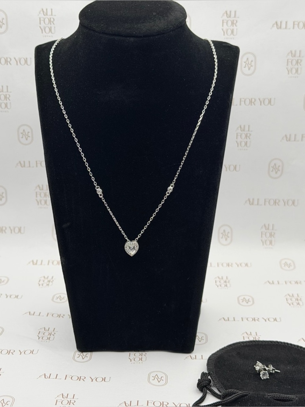 925 Sterling Silver Heart Jewelry Set | 18" CZ Necklace & 3mm Studs